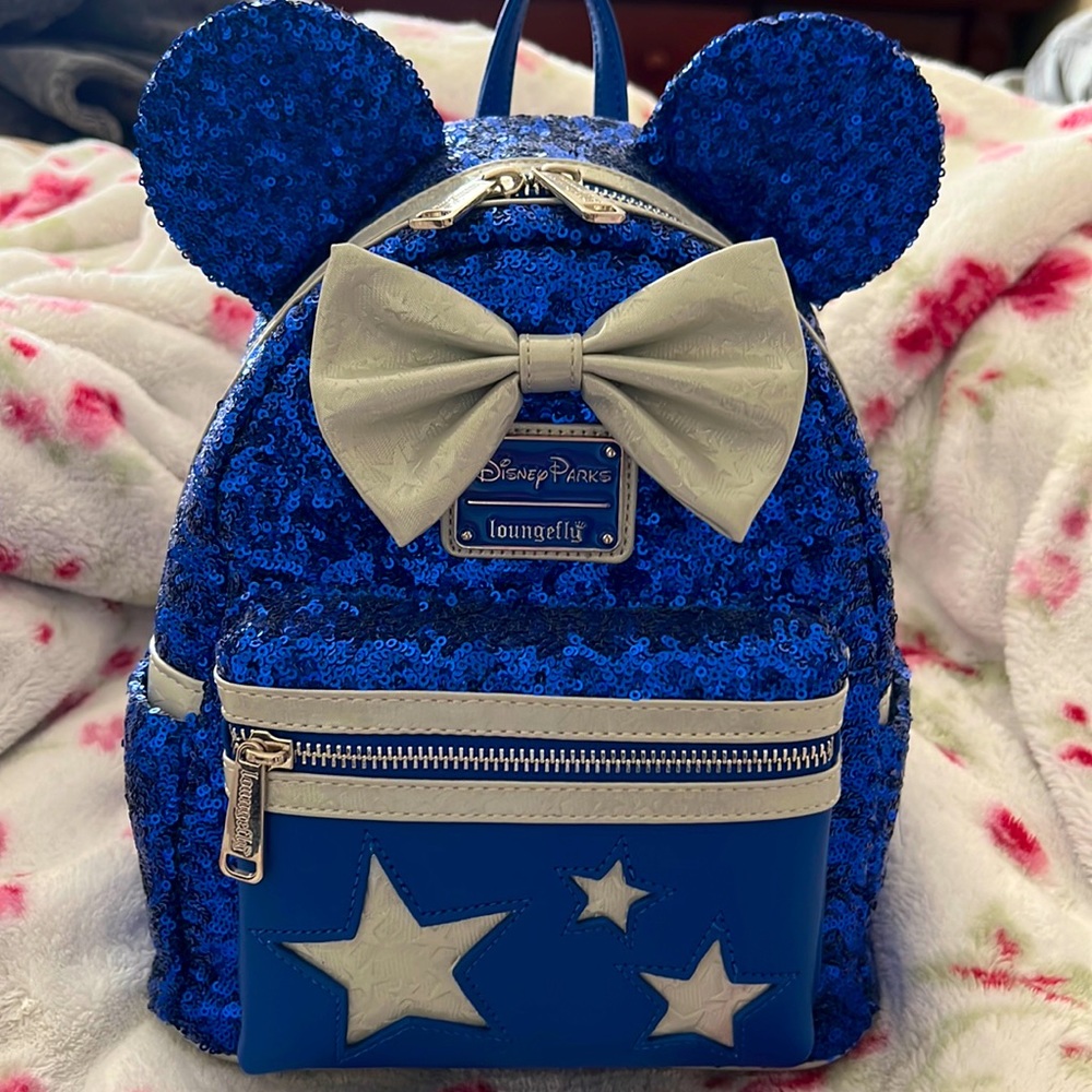 Brand New Disney Parks Loungefly Blue Sequin Mickey Mouse Backpack